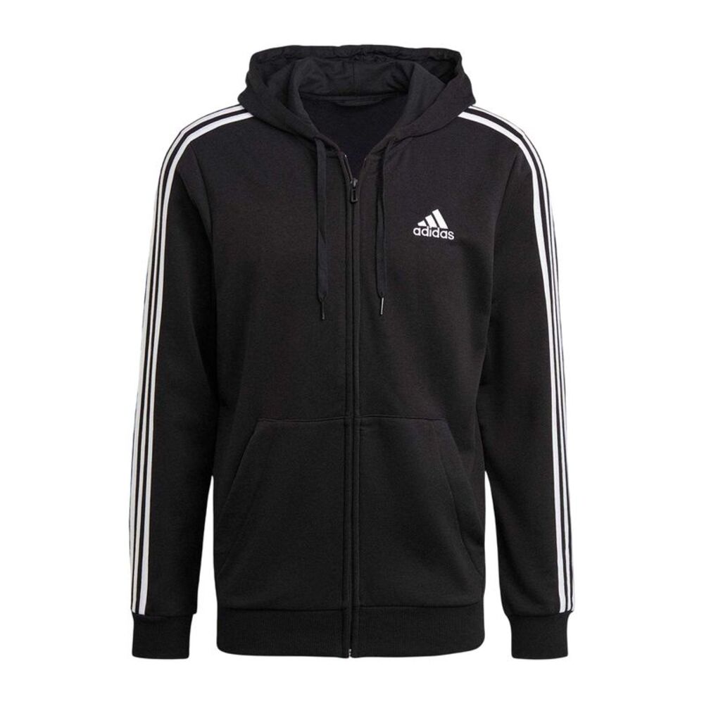 Adidas Mens 3 Stripes French Terry Full Zip Hoodie / Black/White